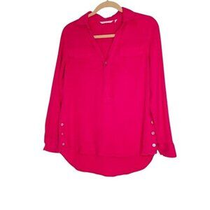 Soft Surroundings Womens Pink‎ Long Sleeve Buttoned Tunic Top S 100% Cotton